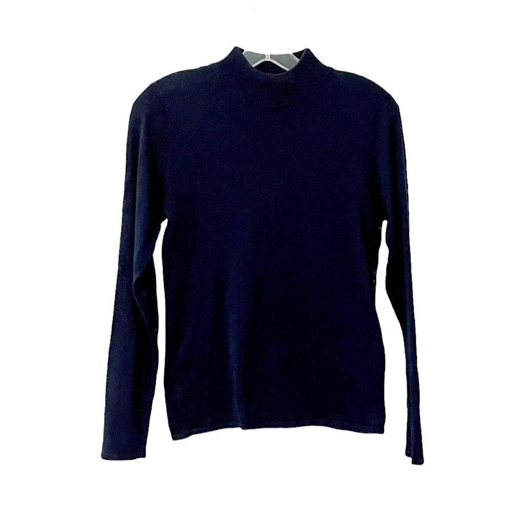 August Silk Women’s Navy Blue Knit Sweater 100% Silk Size S Petite
